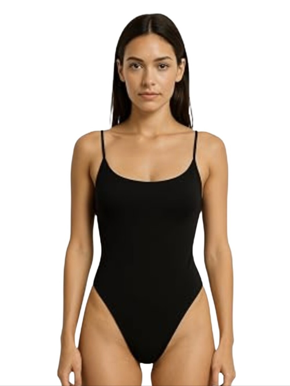 #K59 Women's Black One-Piece Swimsuit – Sleek Scoop Neck